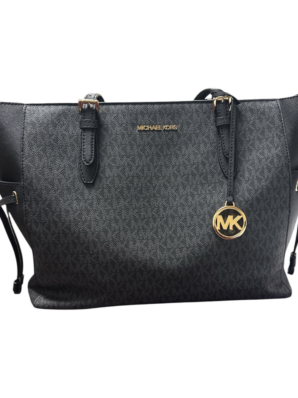 Michael Kors Black Logo-Print Tote with Gold Hardware